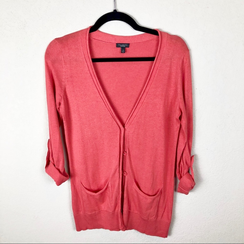 TALBOTS Cotton Coral Pink Cardigan Sweater